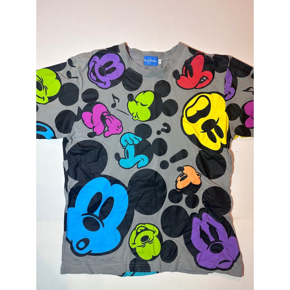 Tokyo Disney Resort Mickey Mouse All Over Print Colorful T-Shirt Grey Size LL